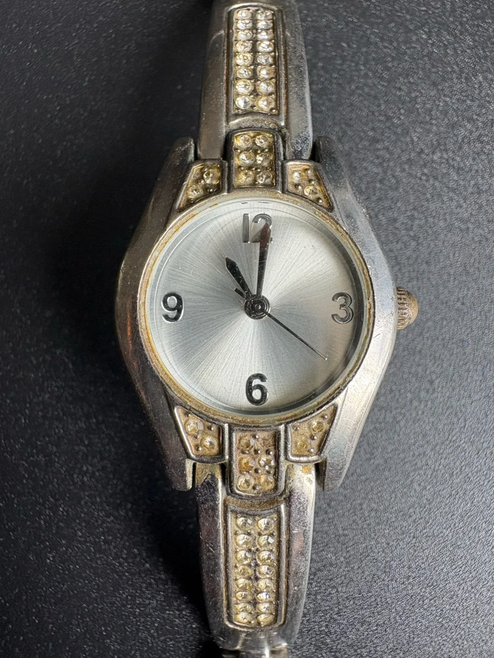 Women's Silver-Tone Crystal Bracelet Watch measurements shown non running